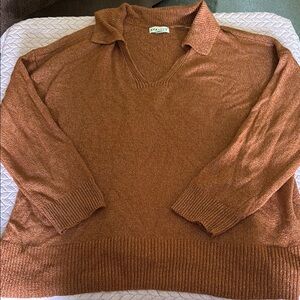 Varsity Collar Metallic Copper Knit Top